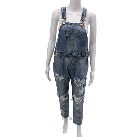 One by One Teaspoon Pants - One by One Teaspoon Womens Overall Blue Sleeveless Distressed Size S